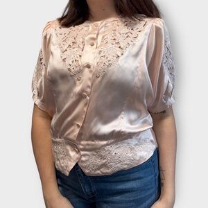 Vintage Silk Hand Embroidered Floarte Pink Blouse
